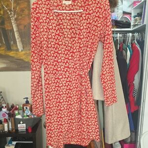 Madewell Red and White Floral Long Sleeve Dress